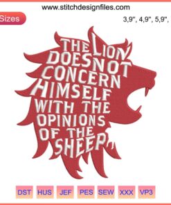 Lion and Sheep Embroidery: Intricate Machine Design File of a Majestic Lion Next to a Calm Sheep. Perfect for Sewing Projects.