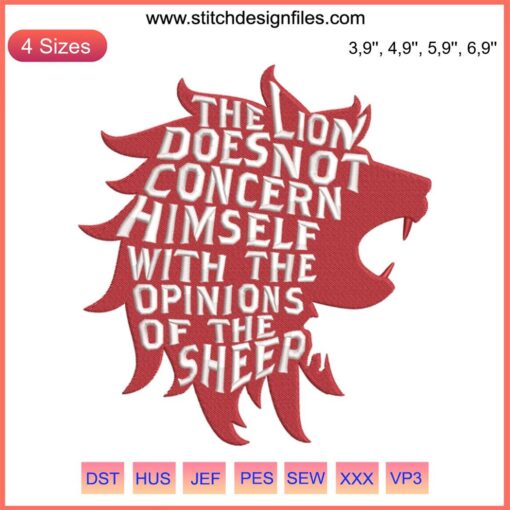 Lion and Sheep Embroidery: Intricate Machine Design File of a Majestic Lion Next to a Calm Sheep. Perfect for Sewing Projects.