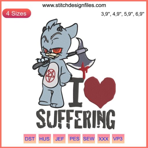 Evil Teddy Bear Embroidery Design | Halloween Day Suffering Machine File | Spooky Cute Digital Pattern