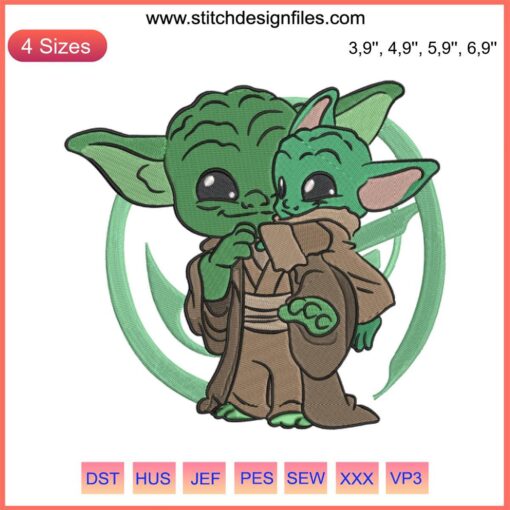 "Adorable Baby Yoda Embroidery Design File - Star Wars Yoda & The Child Gift, Perfect for Family Projects, Machine Embroidery"