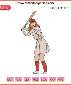 Dottie Hinson Embroidery File: A League Of Their Own Baseball Batting Design for Machine Embroidery.