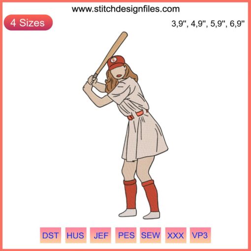 Dottie Hinson Embroidery File: A League Of Their Own Baseball Batting Design for Machine Embroidery.