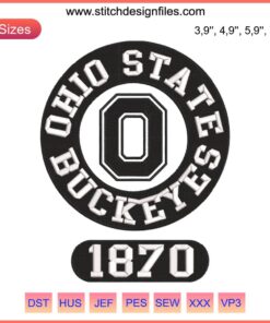Ohio State Buckeyes Vintage Embroidery Circle Logo Design - Retro-style logo with "O" in center, rich crimson and grey color scheme.