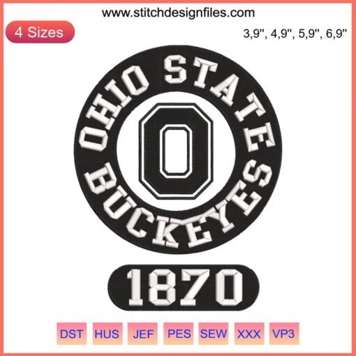 Ohio State Buckeyes Vintage Embroidery Circle Logo Design - Retro-style logo with "O" in center, rich crimson and grey color scheme.