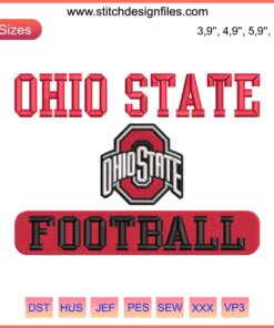 Ohio State Buckeyes Embroidery featuring football bar design with team logo and colors, ideal for Buckeyes fans.