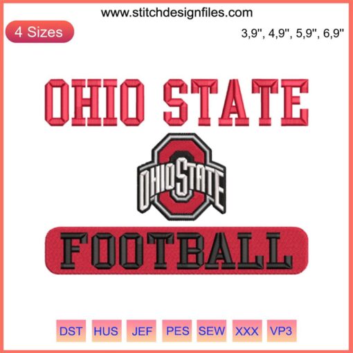 Ohio State Buckeyes Embroidery featuring football bar design with team logo and colors, ideal for Buckeyes fans.