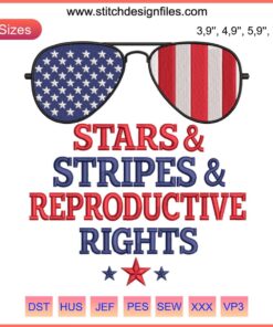 American flag sunglasses with stars and stripes embroidery, bold reproductive rights design, patriotic accessories.