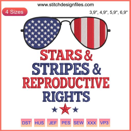 American flag sunglasses with stars and stripes embroidery, bold reproductive rights design, patriotic accessories.