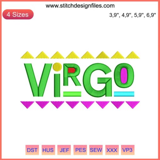 90s-style Virgo Zodiac embroidery design, colorful celestial motifs, perfect birthday gift for astrology enthusiasts.
