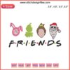 Friends Christmas Movie Characters Embroidery Design featuring iconic holiday-themed faces, perfect for festive crafts and gifts.