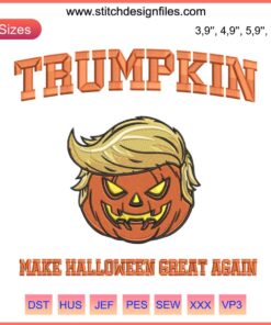 Halloween Pumpkin Trump Embroidery File | Spooky Donald Trump Design | Machine Embroidery Pattern | Halloween Decor