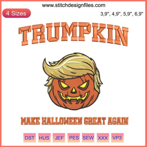 Halloween Pumpkin Trump Embroidery File | Spooky Donald Trump Design | Machine Embroidery Pattern | Halloween Decor