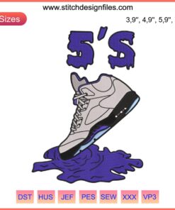 Jordan 5 Retro Embroidery digital file featuring sneakers with vibrant dripping design, ideal for sneaker enthusiasts and designers.