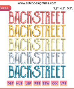 Backstreet Boys Embroidery: 90s Music Band Retro Design featuring vibrant embroidery patterns of iconic boy band silhouette.
