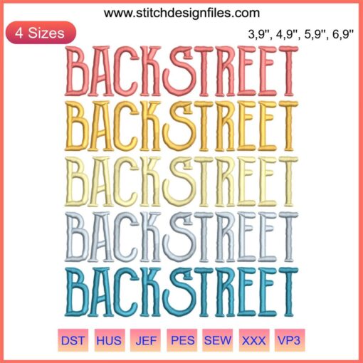 Backstreet Boys Embroidery: 90s Music Band Retro Design featuring vibrant embroidery patterns of iconic boy band silhouette.