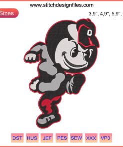Brutus Buckeye embroidery design file, Ohio State Buckeyes, vintage gift, machine embroidery, mascot pattern, digital download.