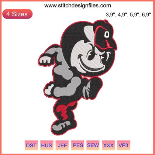 Brutus Buckeye embroidery design file, Ohio State Buckeyes, vintage gift, machine embroidery, mascot pattern, digital download.