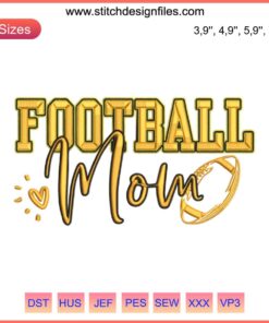 Football Mom Embroidery Design: Womens Black Gold Hello Football Season Handmade Digital File, Sporty Fashion Accessory