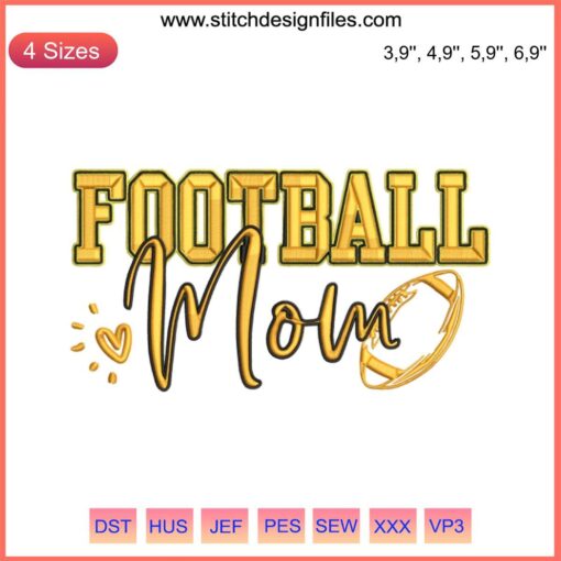 Football Mom Embroidery Design: Womens Black Gold Hello Football Season Handmade Digital File, Sporty Fashion Accessory
