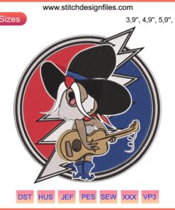Grateful Dead Uncle Pecos Crambone Embroidery featuring Tom and Jerry cartoon machine design, vibrant colors, unique patchwork.