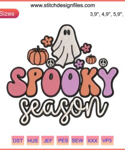 Retro Halloween Ghost Embroidery Design File: Perfect for Spooky Season - Machine Embroidery Pattern with Vintage Ghost Motif.