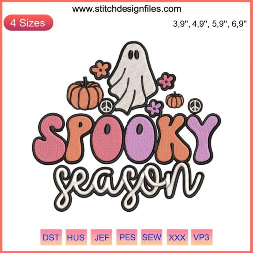 Retro Halloween Ghost Embroidery Design File: Perfect for Spooky Season - Machine Embroidery Pattern with Vintage Ghost Motif.