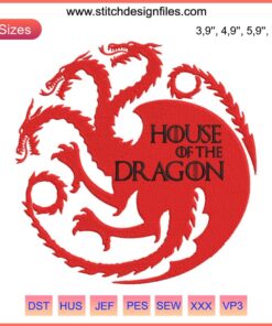 House of the Dragon Embroidery: Intricate Medieval Flag with Mythical Dragon Machine Design, Fantasy Decor, Craft Art
