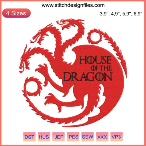House of the Dragon Embroidery: Intricate Medieval Flag with Mythical Dragon Machine Design, Fantasy Decor, Craft Art
