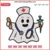 Halloween Nurse Ghost Scrub Top with Embroidery Design for Women RN | Spooky Costume Apparel for Nurses