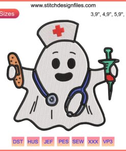 Halloween Nurse Ghost Scrub Top with Embroidery Design for Women RN | Spooky Costume Apparel for Nurses