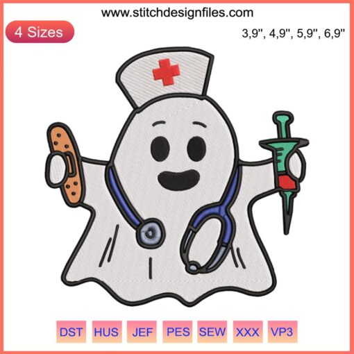 Halloween Nurse Ghost Scrub Top with Embroidery Design for Women RN | Spooky Costume Apparel for Nurses