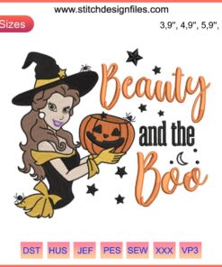 Princess Boo Pumpkin Witches Embroidery: Beauty and the Boo Disney Halloween Design featuring witches, pumpkins, and princess motifs.