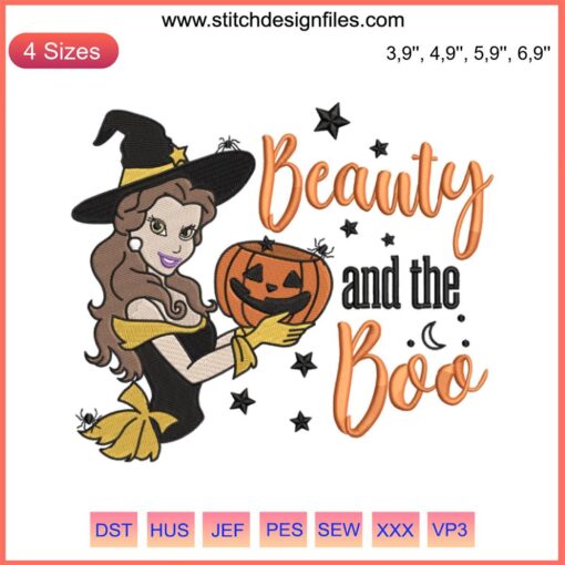 Princess Boo Pumpkin Witches Embroidery: Beauty and the Boo Disney Halloween Design featuring witches, pumpkins, and princess motifs.
