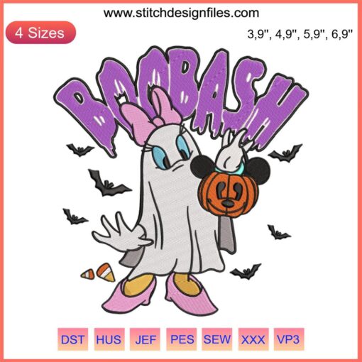 "Daisy Ghost Mickey Pumpkin Embroidery: Daisy Duck in Boo Bash Disney Halloween Design, Mickey Pumpkin, Spooky Festive Art"