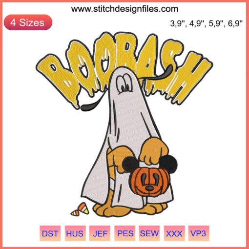 Pluto Disney Boo Bash Halloween Embroidery Design: Pluto as a cute ghost, perfect for festive machine embroidery projects.