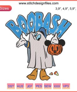 Disney Halloween Duck Ghost Pumpkin Embroidery Design, featuring Donald Duck in Spooky Boo Bash theme. Perfect for fall decor.
