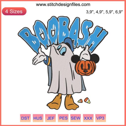 Disney Halloween Duck Ghost Pumpkin Embroidery Design, featuring Donald Duck in Spooky Boo Bash theme. Perfect for fall decor.