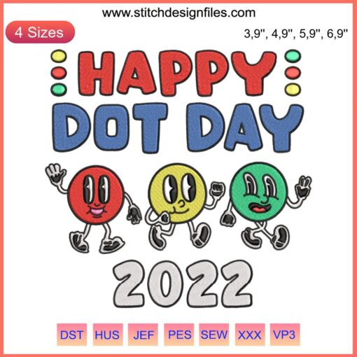 Colorful embroidery with vibrant dots celebrates International Dot Day 2022, ideal kids gift design.
