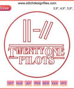 Unique embroidery design of Twenty One Pilots and Stranger Things art for movie music fans, perfect gift idea.