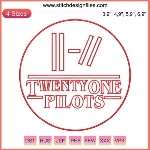 Unique embroidery design of Twenty One Pilots and Stranger Things art for movie music fans, perfect gift idea.