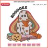 Vintage Hippie Retro Halloween Embroidery Design: Boo Ghost Reading Books, Festive Autumn Décor Stitching Pattern.