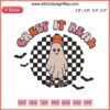 Retro Skeleton Design Embroidery: "Creep It Real" Ghost Halloween theme, vintage charm, ideal for festive DIY projects.