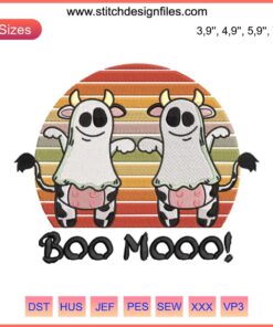 Ghost Cow Embroidery: Boo Moo Halloween Costume, Funny Farm Animal Design, Lazy Costume for Spooky Season Fun