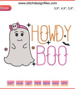 "Embroidery Gift for Girls: Cute Howdy Boo Ghost Halloween Machine Design | Kids DIY Craft"