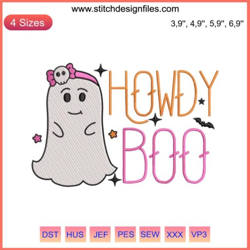 "Embroidery Gift for Girls: Cute Howdy Boo Ghost Halloween Machine Design | Kids DIY Craft"