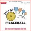 "Funny pickleball embroidery design: 'Have A Ball' with paddles & ball, perfect for pickleball lovers. Unique machine embroidery."