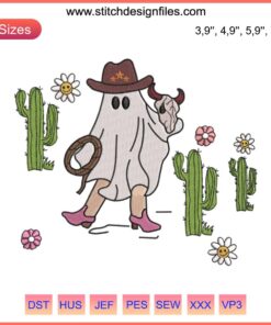 Western Halloween Ghosts Embroidery: Howdy Ghouls Cowboy Design, Fall Themed Machine Stitching, Fun Ghosts in Cowboy Hats.