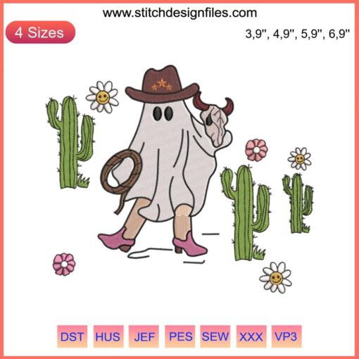 Western Halloween Ghosts Embroidery: Howdy Ghouls Cowboy Design, Fall Themed Machine Stitching, Fun Ghosts in Cowboy Hats.