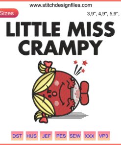 "Little Miss Crampy Embroidery Design | Cute Cartoon Gift | Mr. Men & Little Miss Machine Design | Fun, Whimsical Art"