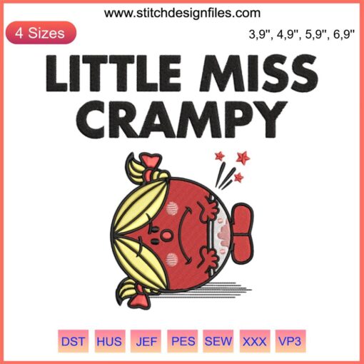"Little Miss Crampy Embroidery Design | Cute Cartoon Gift | Mr. Men & Little Miss Machine Design | Fun, Whimsical Art"